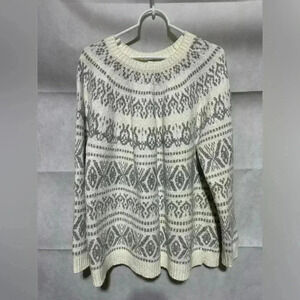 J Jill Fair Isle Nordic Sweater Women’s Size Large Ivory Gray Textured Knit
